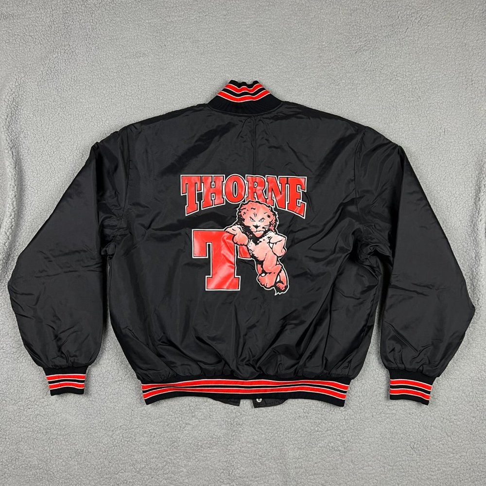 Birdie Varsity Jacket Men Large L Black Throne Lions Satin Made In USA Vintage 3